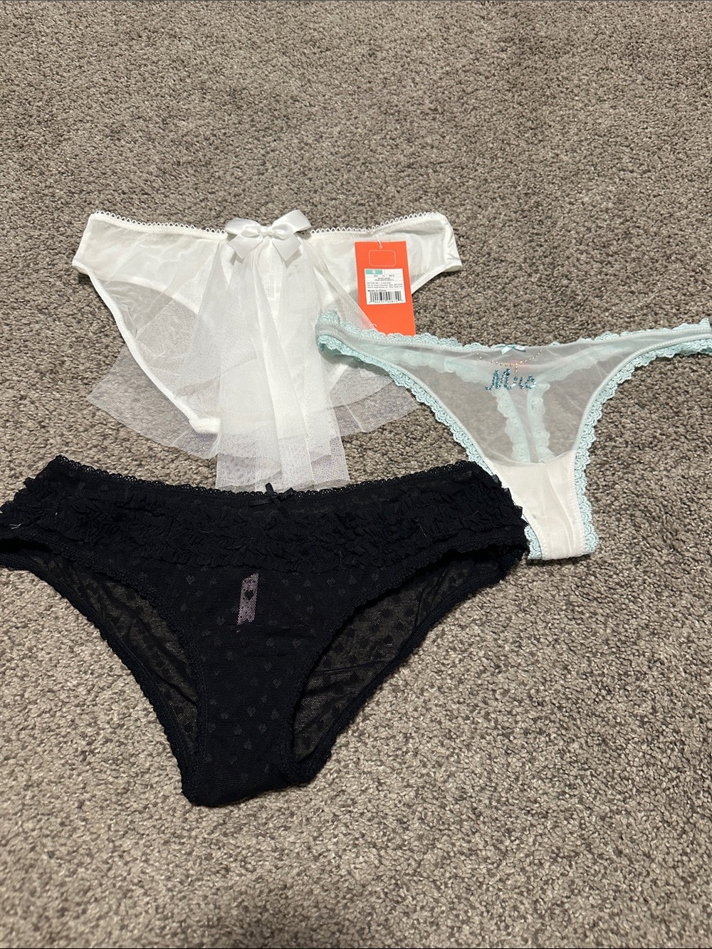 Victoria's Secret 3-Pack Lace & Mesh Bikini Panties - Black, White, Light Blue
